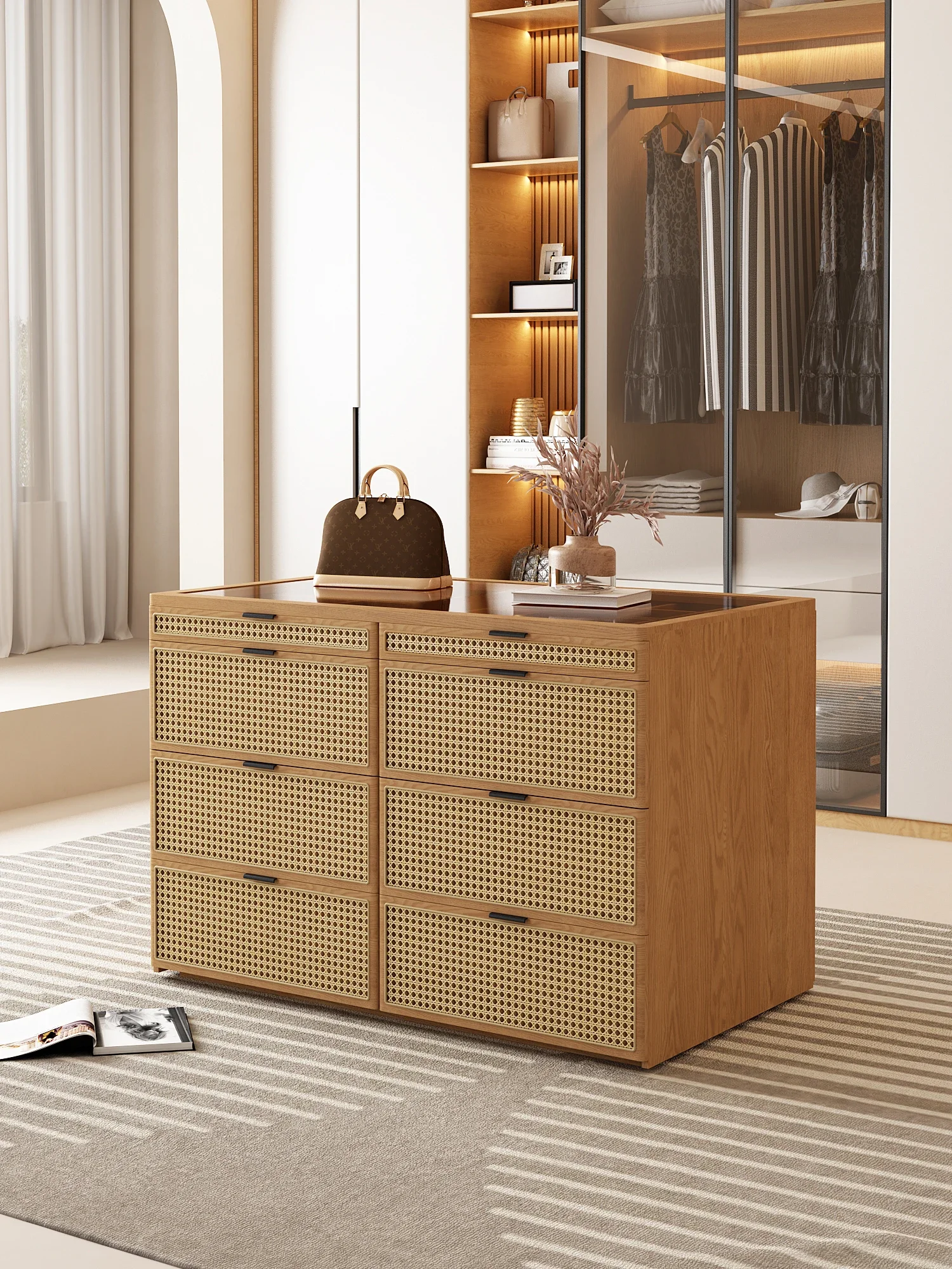 Modern Minimalist Bedroom Chest of Drawers Log Floor Standing Storage Cabinet Household Clothing Storage Cabinet