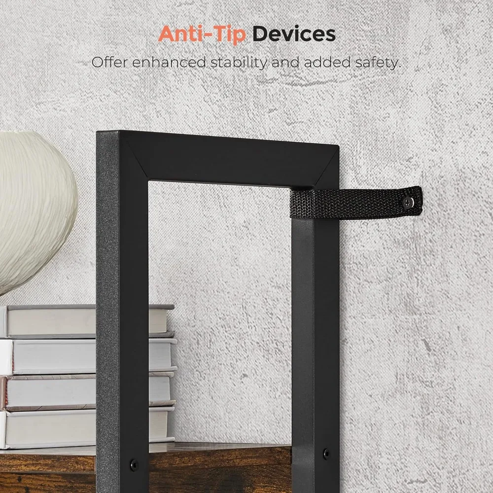 5-Tier Industrial Bookshelf with 14 Shelves, Metal Frame Storage Unit for Living Room & Office, Rustic Brown