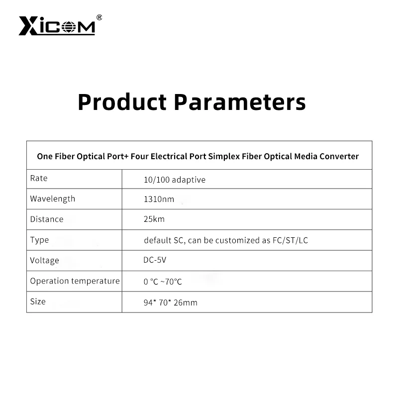 Single Fiber Converter 10/100M 1310/1550nm 25KM Optical Fiber Media Converter 1 Fiber Port 4 RJ45 Port Simplex Fiber Transceiver