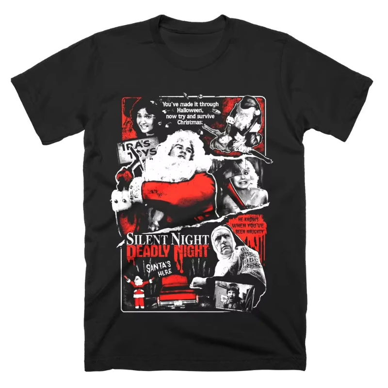 Summer cult Christmas killer horror pattern short sleeved streetwear loose fit 80s top Silent Night Deadly Night men's T-shirt