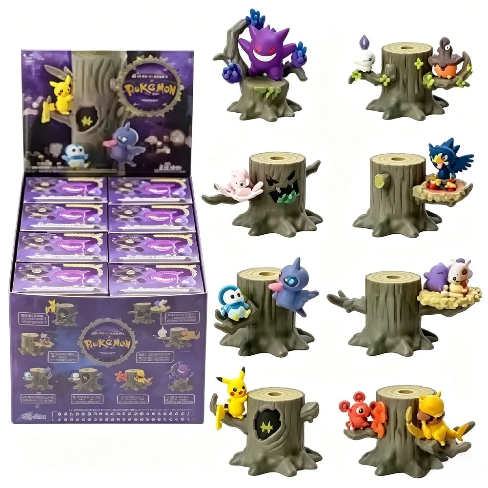 8pcs-mystery-box-halloween-pokemon-pikachu-forest-stump-stacking-blind-box-set