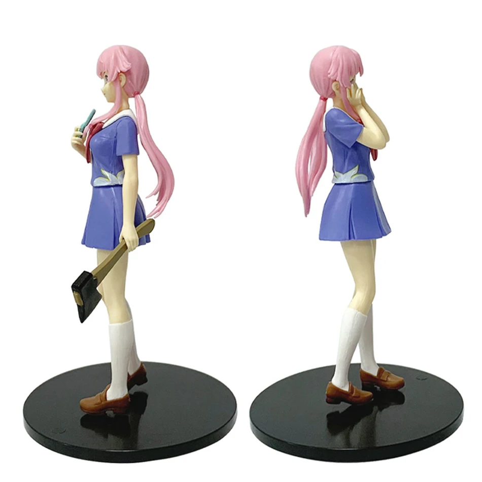 Hot 17cm Future Diary Mirai Nikki Gasai Yuno Anime Uniform Dress Standing Posture Action Figure Model Desktop Toy