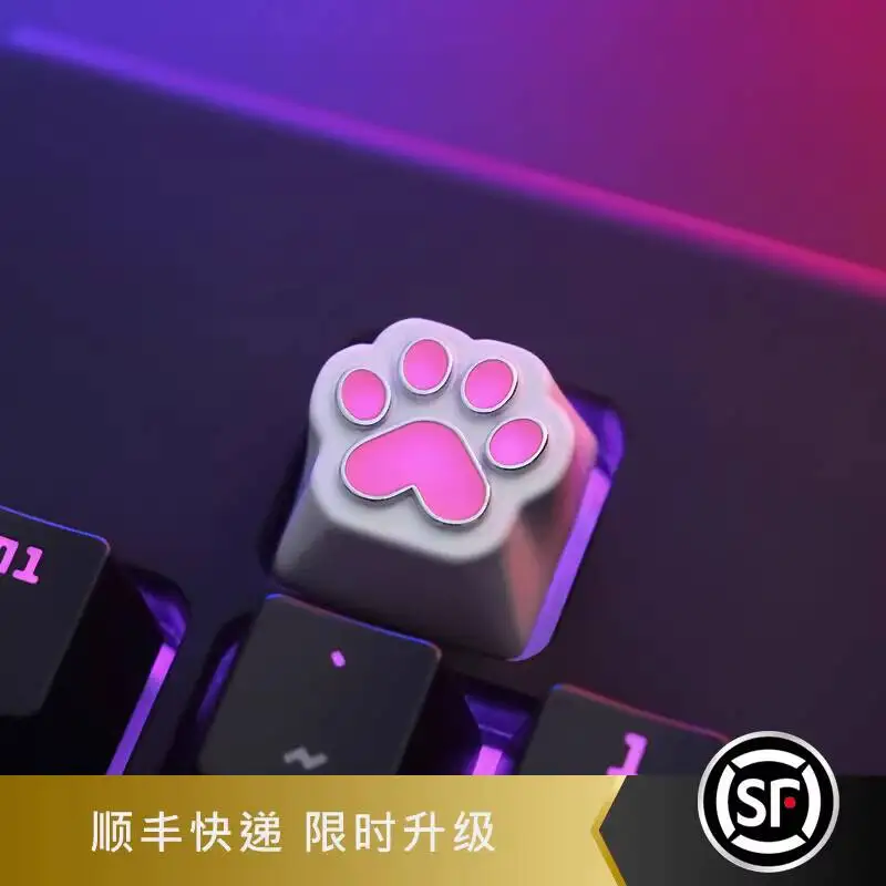 Mechanical Keyboard Cat Paw Keycap Pink Cute Adorable Girl Zinc Aluminum Alloy Metal Personalized Enamel