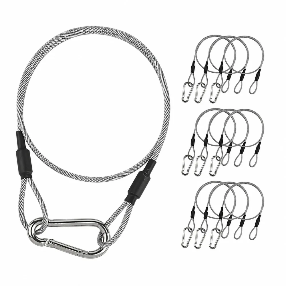 Stainless Steel Security Cable Flexible Wire Rope Luggage Lock Cable with Hooks and Loops Hanging Buckle Rope for Stage Light