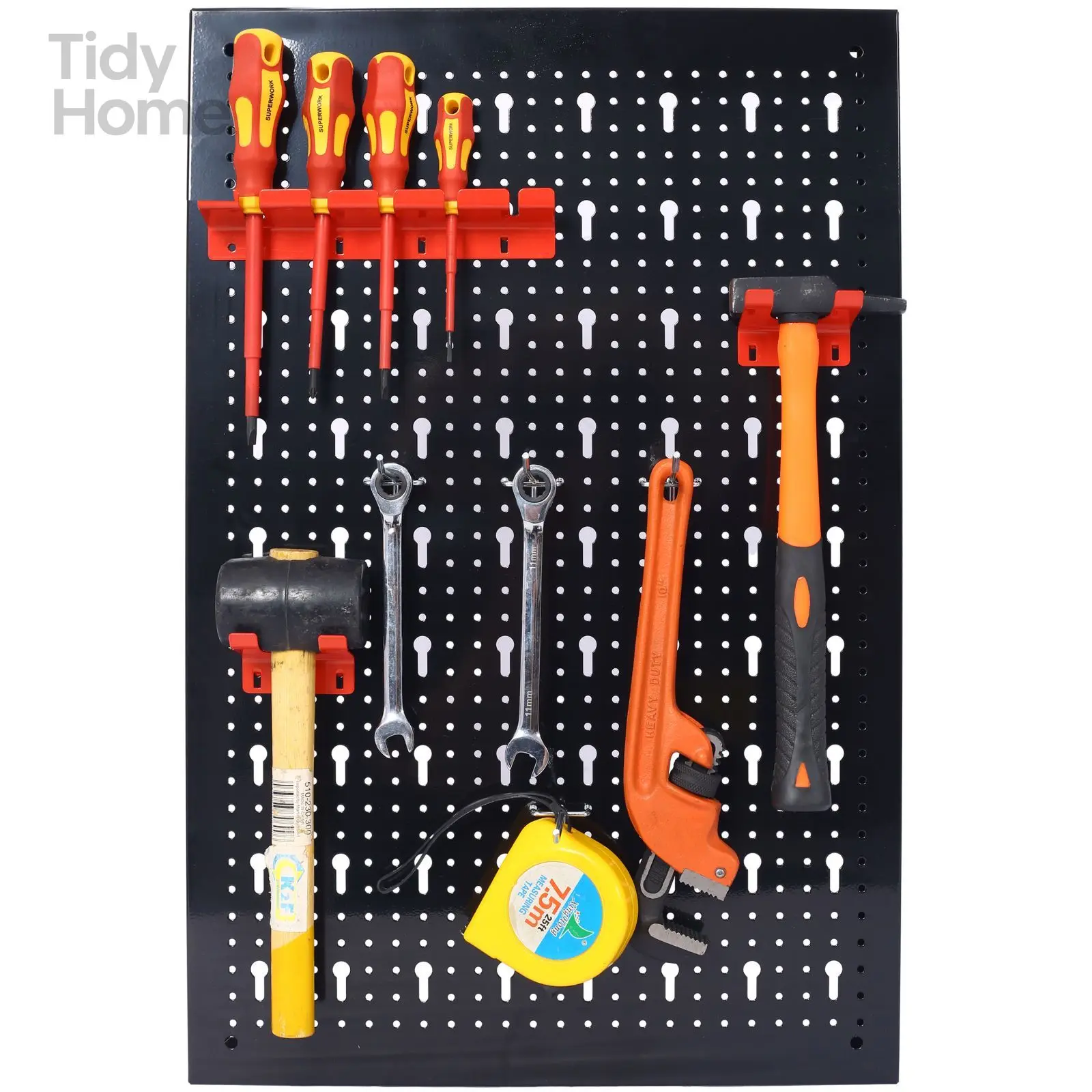 

Pegboard Wall Organizer, 4ft Metal Garage Pegboard Tool Organizer w/3 Pegboards, Drill Bit Rack, Wrench Rack, Hooks Accessories