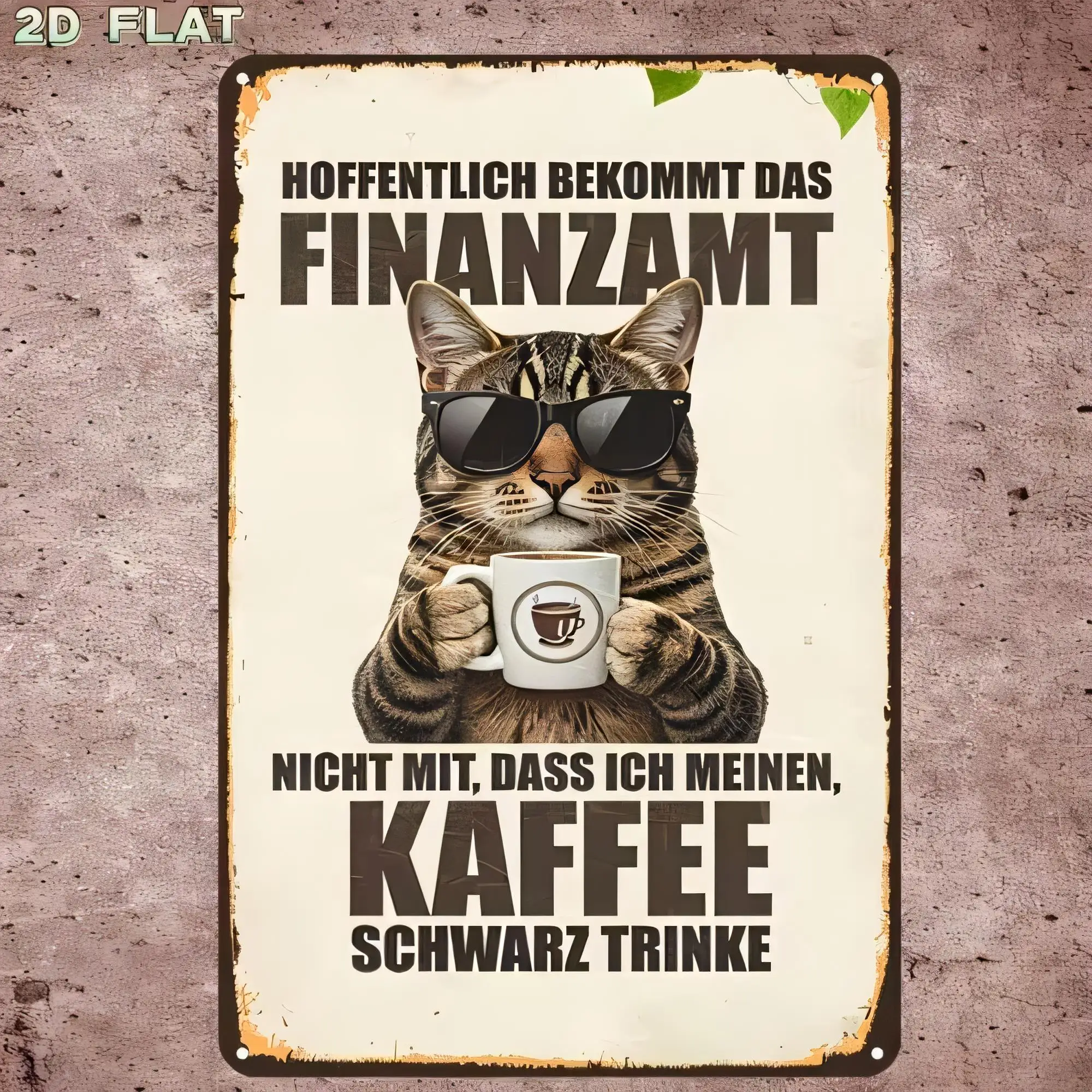 Tin Sign Metal Wall Art Coffee Cat Drinking Cup Funny Quote “Kaffe Schwarz Trinke” Retro Vintage Plaque for Kitchen Cafe Bar Hom
