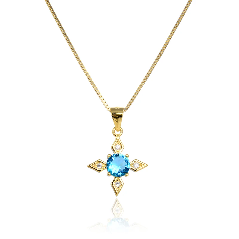 

Luxury 925 Sterling Silver Fashion Round Cross Dazzling Sky Blue Zircon Choker Necklace for Women Wedding Party Jewelry