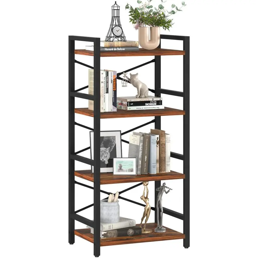 

Yoobure 4 Tier Bookshelf Small Book Shelf Industrial Bookcase, Narrow Book Case Book Storage Organizer for CD Movie Book, Books