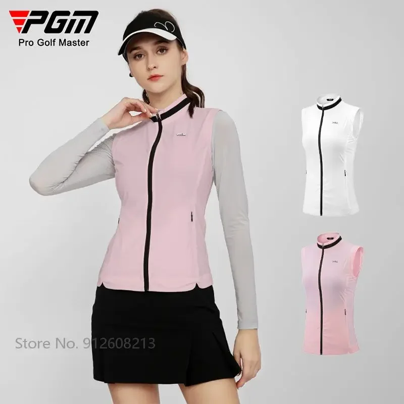 

PGM Summer Thin Breathable Golf Waistcoat Women Sleeveless Sports Golf Jacket Vest Lady Soft Elastic Outwear Slim Tops Full Zip