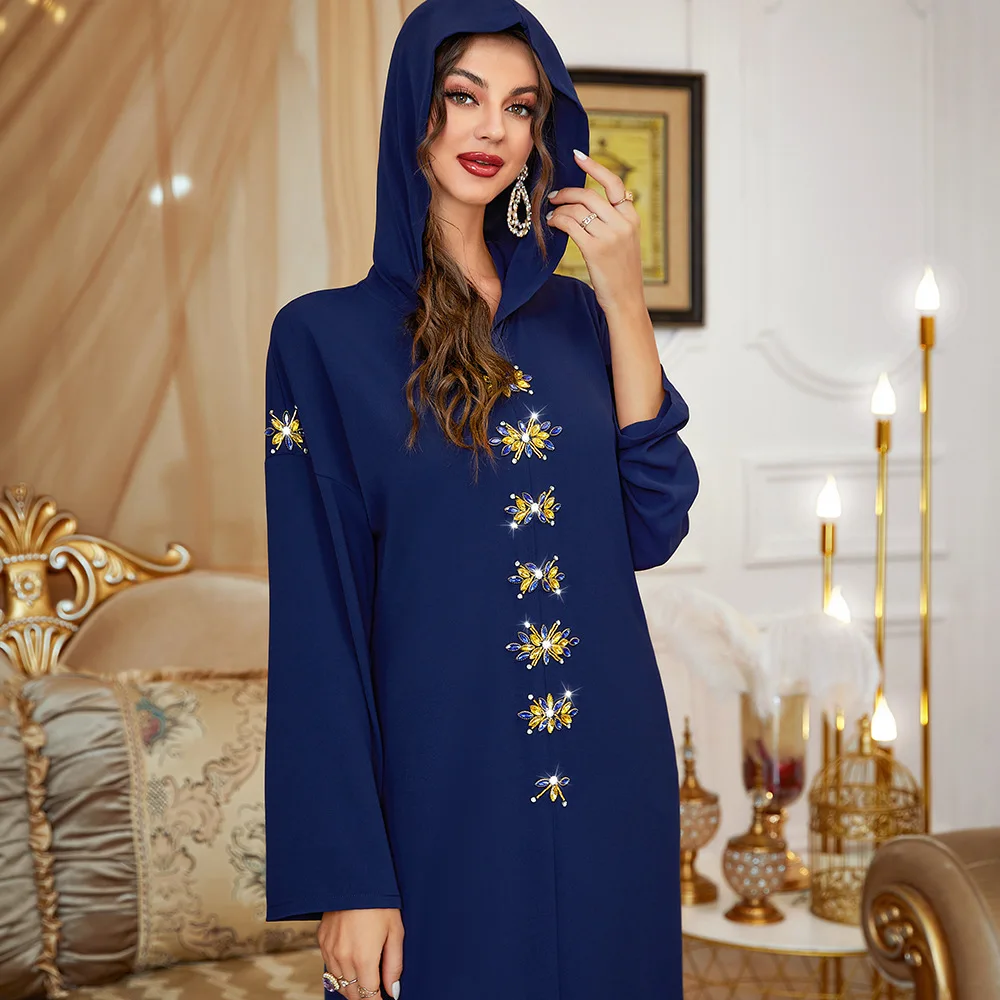 Ramadan Eid diamants à capuche Abaya dubaï caftan turquie Robe musulmane pour femmes Robe Femme musulmane Islam Jalabiya robes Caftan