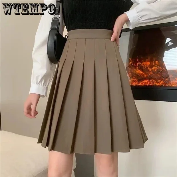 WTEMPO-Saias Plissadas de Cintura Alta Feminina, Saias Casual Feminina, Estilo Preppy, Streetwear Sólido, Uniforme Escolar, Harajuku Y2K, Verão, Novo