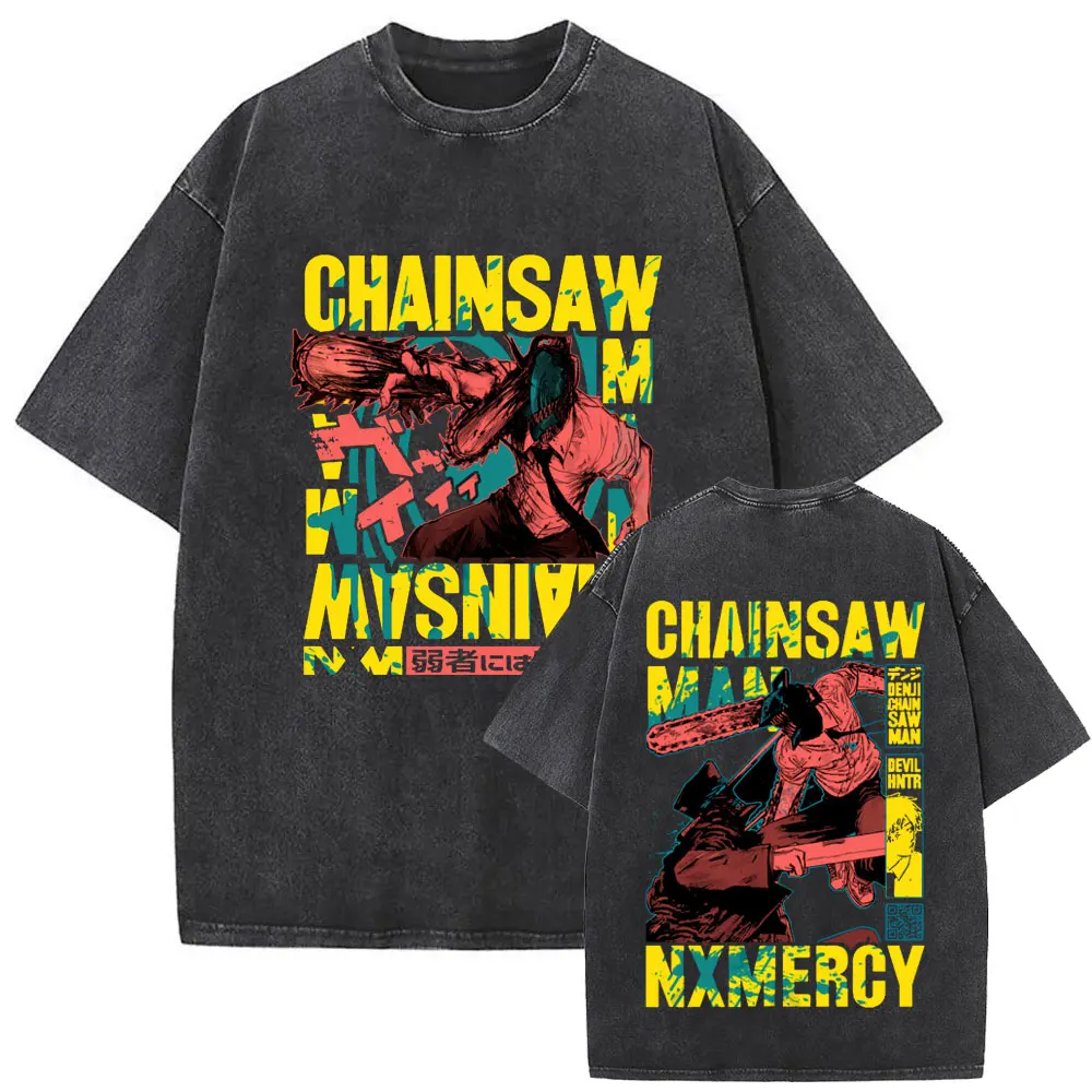 

Washed Vintage Anime Chainsaw Man Denji Pochita Graphic T-shirt Men Women Casual Cotton Crewneck T Shirts Man Oversized T-shirts
