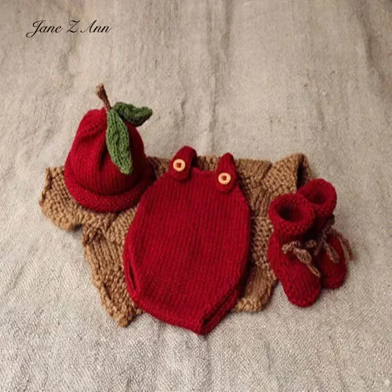 Cute handmade knitted milk cotton tomato clothing 3-6 month /100 days baby boys girls 3pcs sets  photo props photography studio