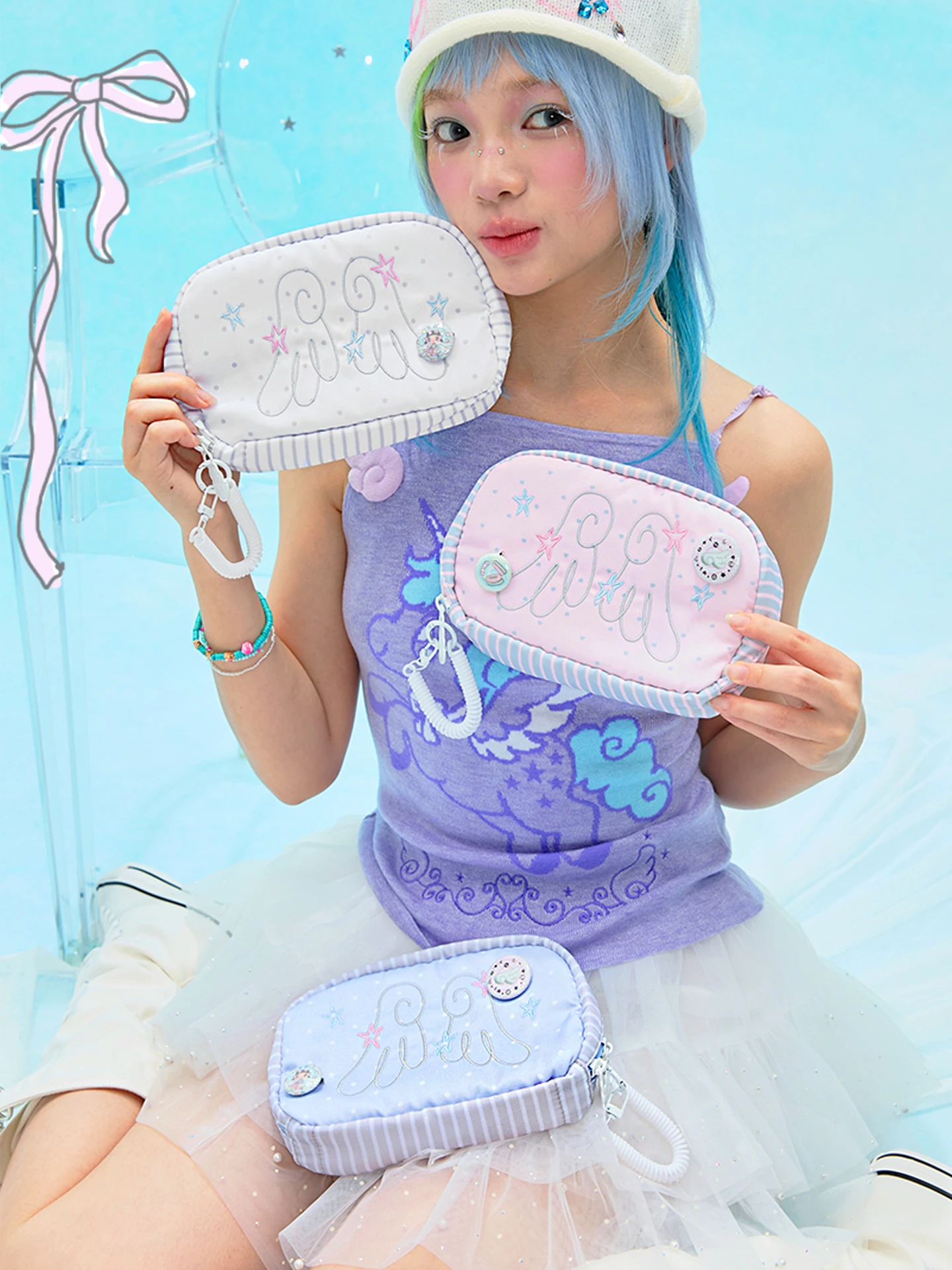 

Design Embroidered Wing Pencil Case Large Capacity Stationery Bag Student Portable Sweet Girl Style Fabric Handbag