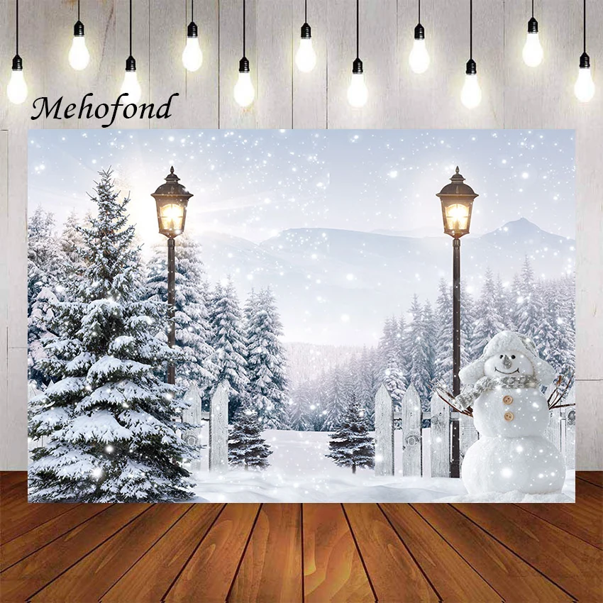 Mehofond Photography Background Christmas Winter Scene Forest Xmas Snowman Kid Family Party Portrait Decor Backdrop Photo Studio