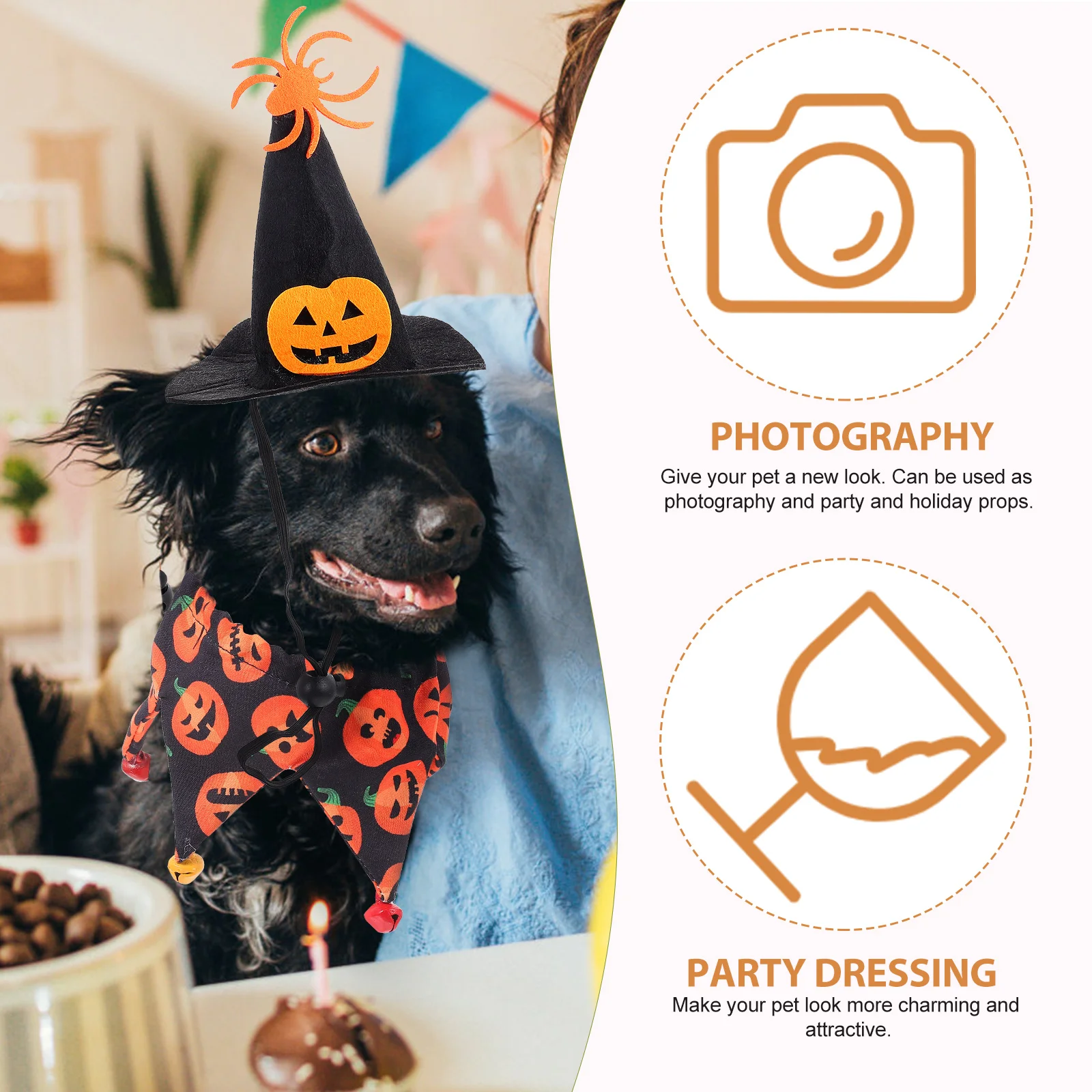 

1 Set Adjustable Pet Dog Cat Costume Party Hat Neckerchief Halloween Decor Puppy Kitten Accessory Pet Supplies Cosplay Gift