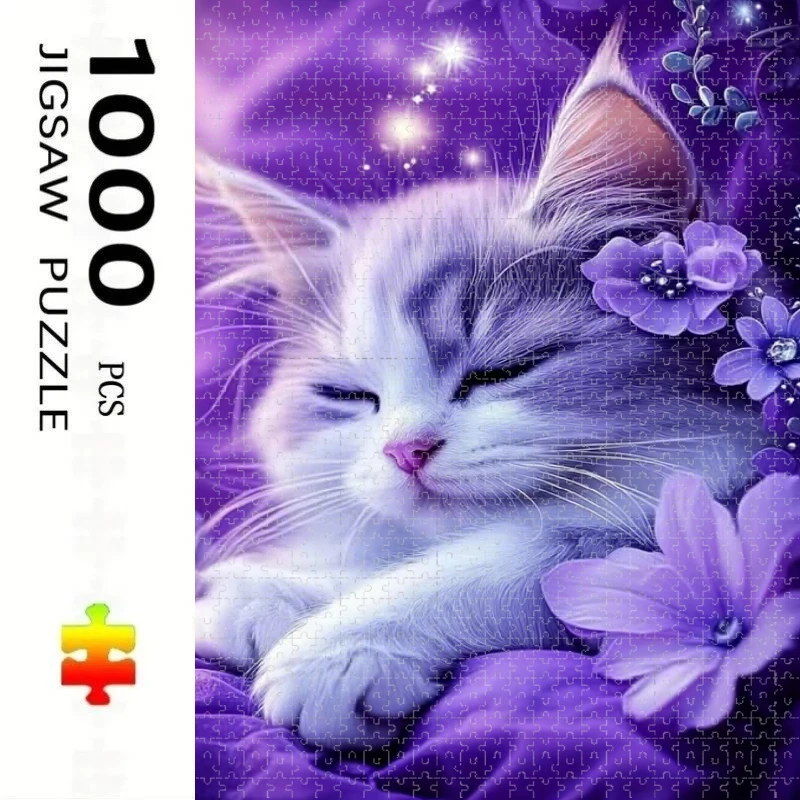 

500/1000pcs for Adults Jigsaw Puzzle Cat Pattern Challenging Large-Scale Brain Teaser with Complex Patterns, Portable Box