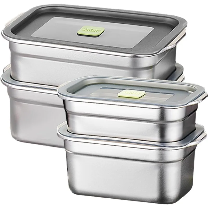 4Pcs Stainless Steel Food Storage Containers with Airtight Lids Set, Stackable Leak Proof Metal Lunch Bento Box