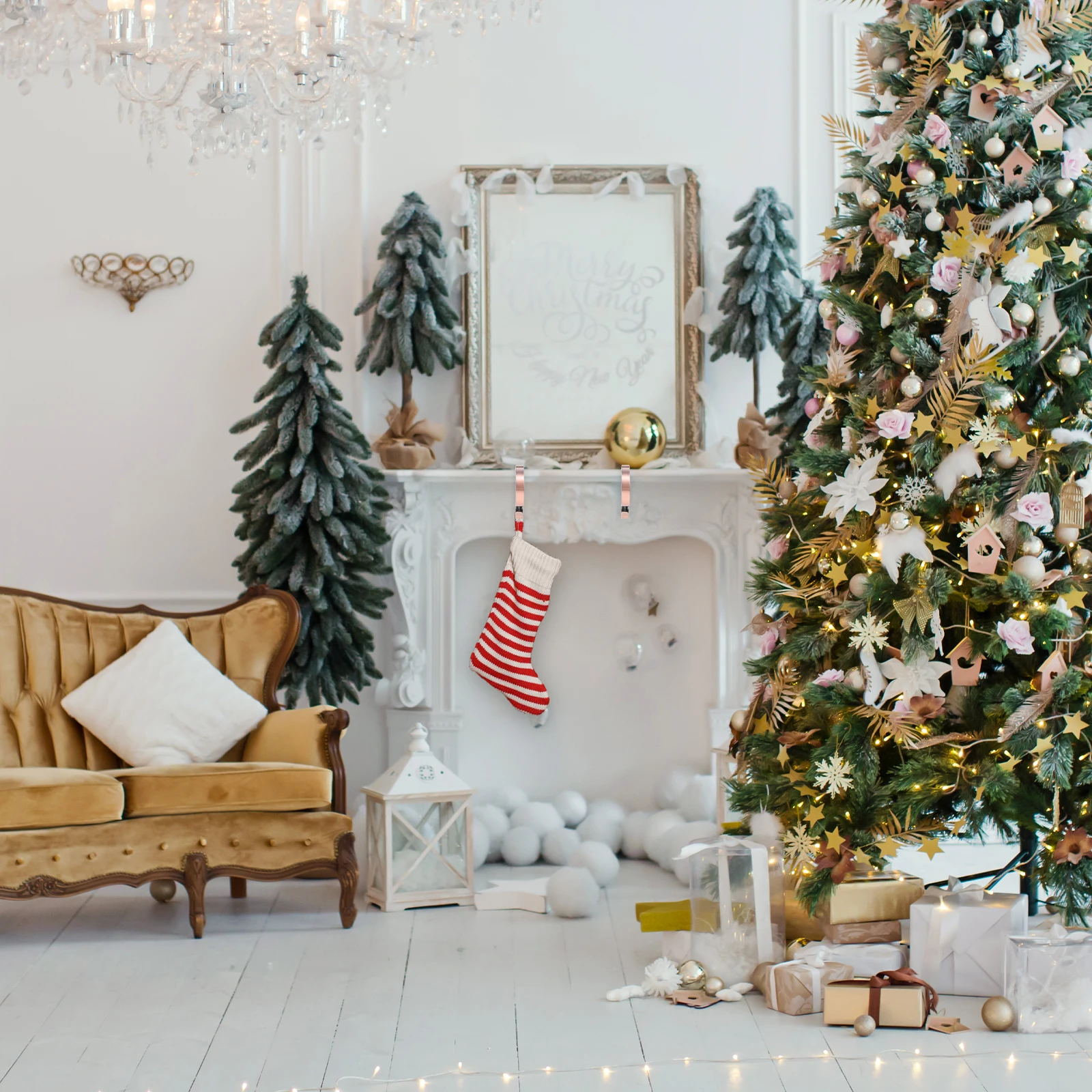 

4Pcs Metal Mantel Hook Christmas Stocking Hanger Strong Hold Shelf Hanger Xmas Sock Hanging Fixture Holiday Decoration