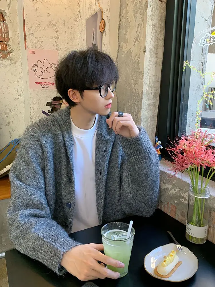 

Мужской вязаный кардиган Deep ey с капюшоном на пуговицах, осенне-зимняя верхняя одежда из мягкого полиэстера, свободный крой, длинный рукав