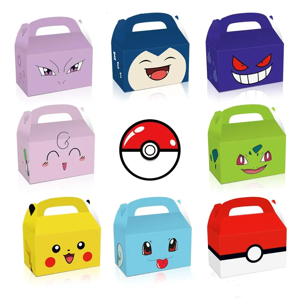 12Pcs/Pack Pokemon Birthday Party Decoration Supplies Pikachu Candy Box Disposable Paper Boxes Kids Christmas Present Gift Toys