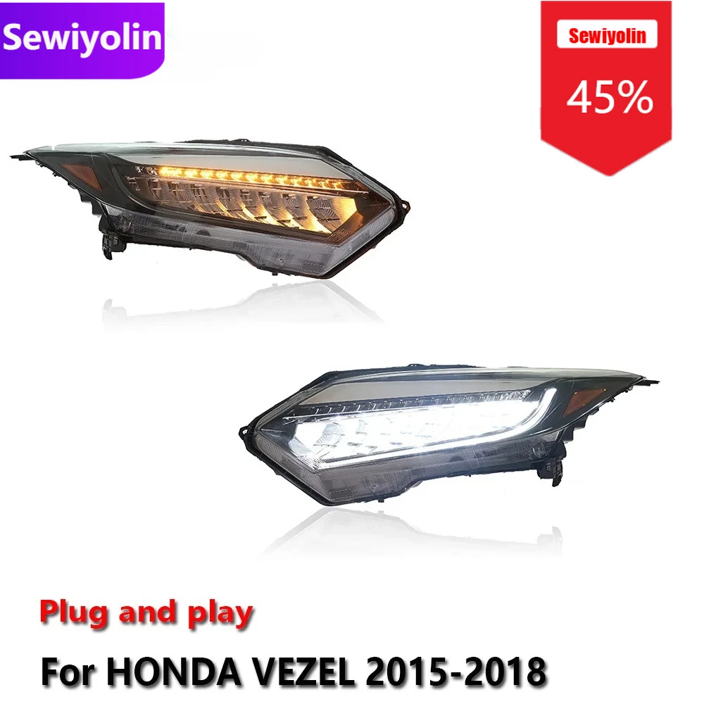 

Автомобильные светодиодные фары DRL в сборе для HONDA VEZEL 2015-2018, противотуманные фары DRL, стоп-сигнал поворота, лампа Plug and Play