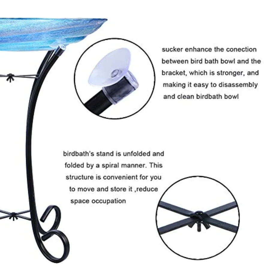 MUMTOP Outdoor Glass Birdbath with Metal Stand for Lawn Yard Garden Decor, 18 Dia/21.65 Height view 3