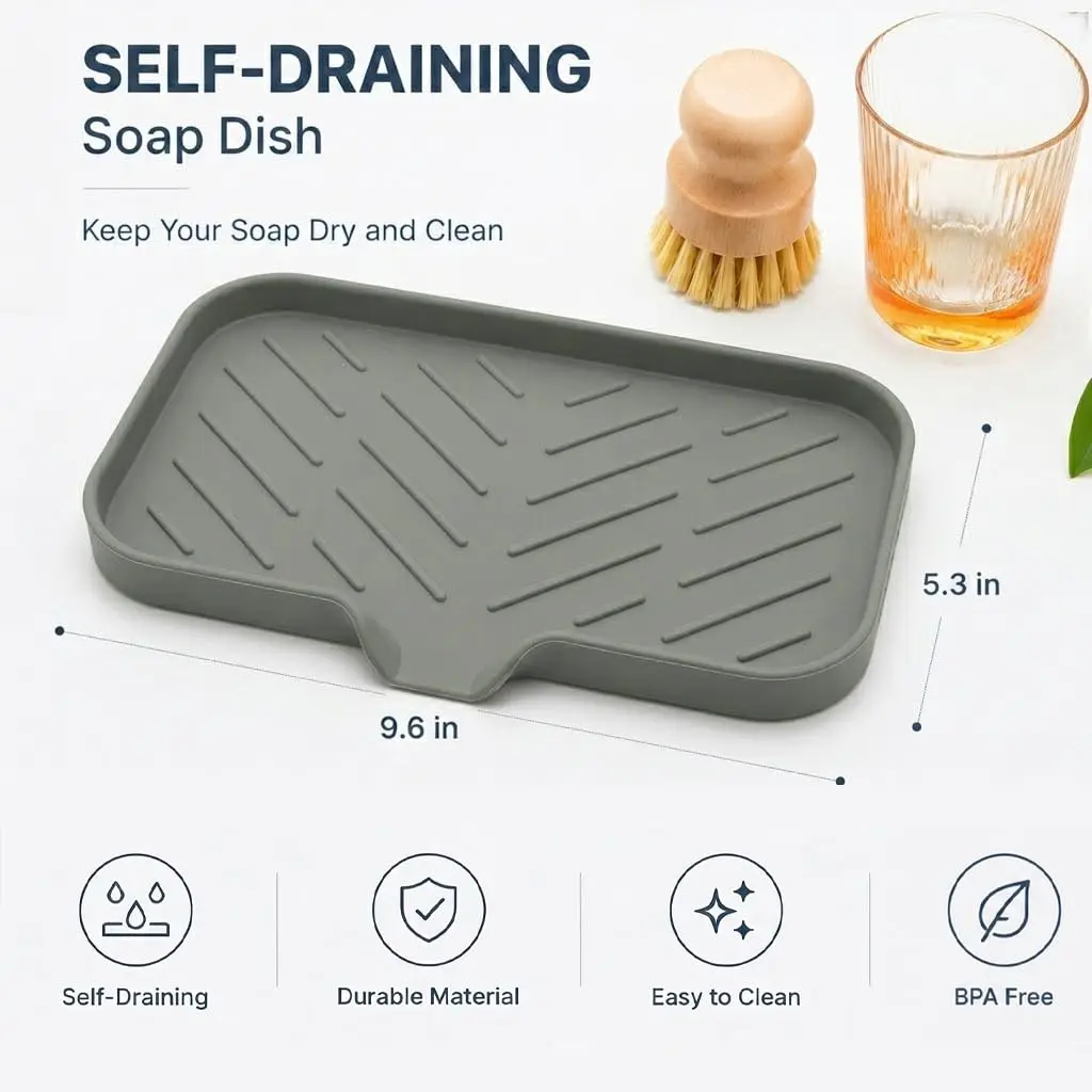 1/2Pcs Silicone Sink Storage Tray, Drain Design Sponge Soap Holder image 2