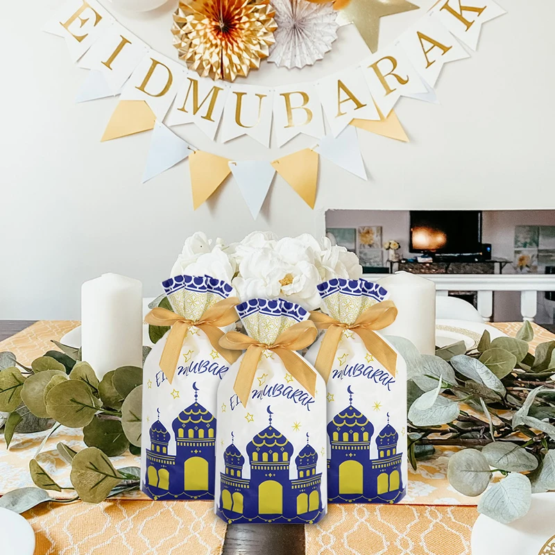 20Pcs Eid Mubarak Candy Gift Bags Rabbit Ears Cookie Packaging Islamic Muslim Party Supplies 2024 Ramadan Kareem Home Decoration