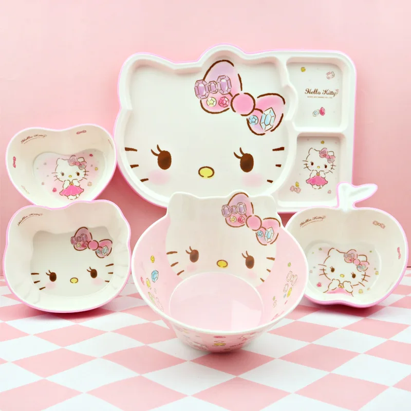 

Sanrio Kawaii Hello Kitty Bowls Cute Cinnamoroll Kuromi Pochacco Cartoon Kitchen Set Bowl Plate Fruit Salad Snacks Tray Gift