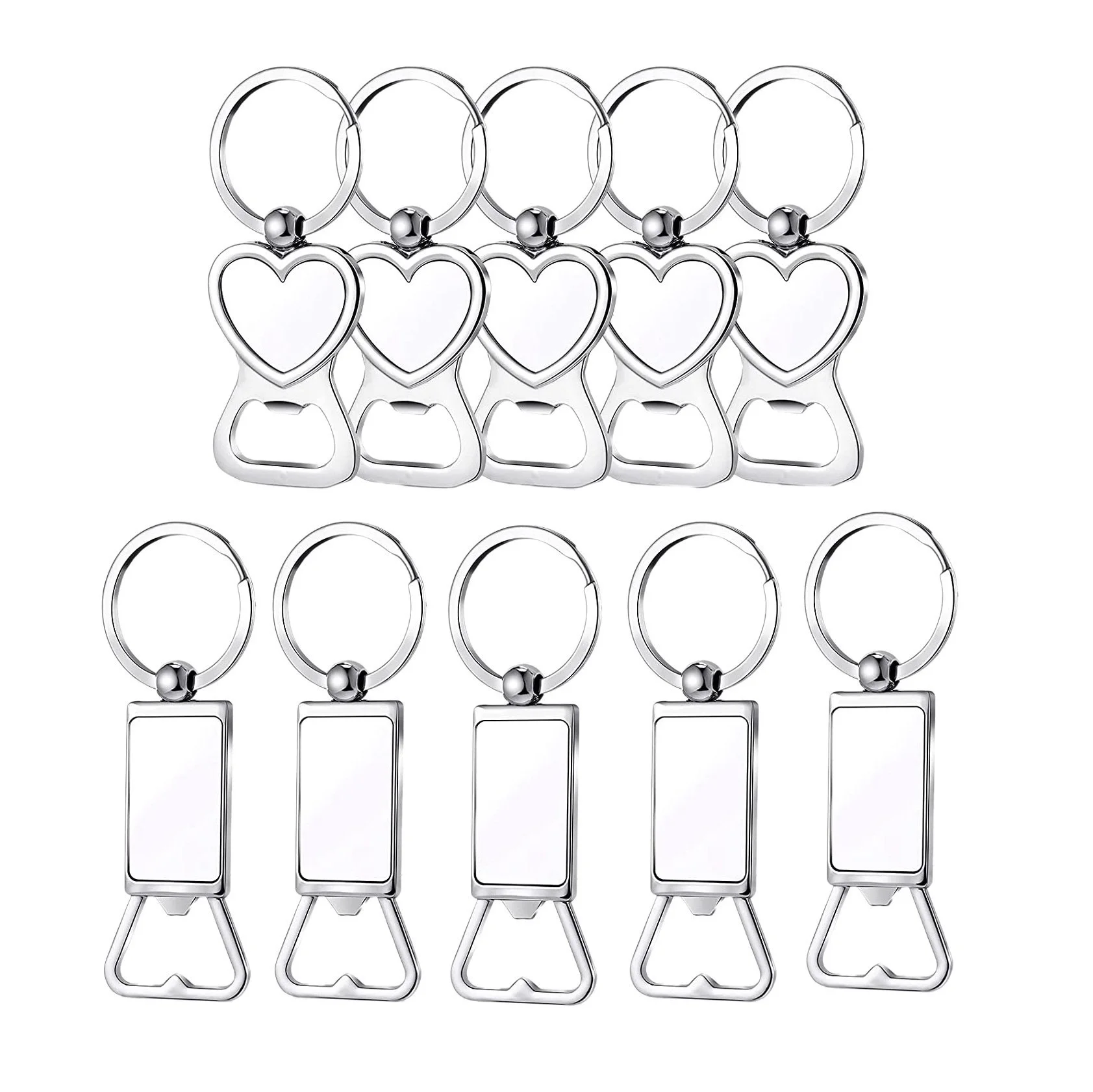 10 Pcs Sublimation Blank Keychain Sublimation Metal Bottle Opener Blank Key Ring Aluminum Heat Transfer Keychains Silver