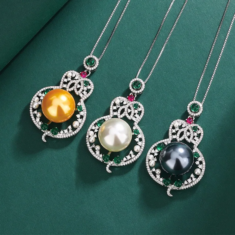 

Fashion Vintage Gourd-shape Pendant Necklace for Women Luxury Chain Necklace Engagement Jewelry Valentine Day Gift