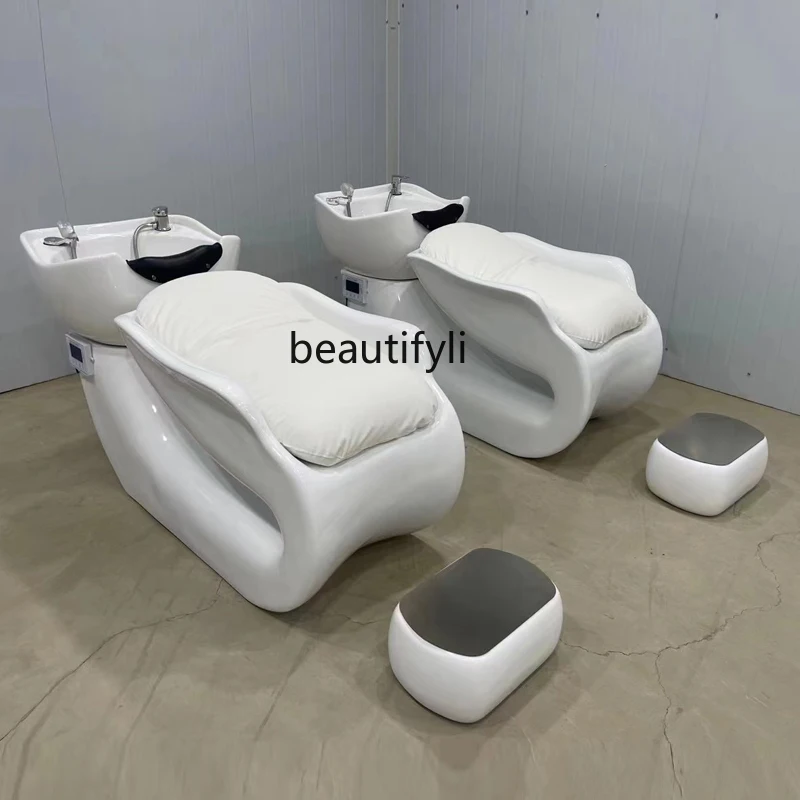 Ceramic Basin Barber Shop Shampoo Chair for Hair Salon Lying Half Salon Massage Flushing Bed