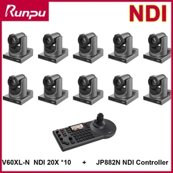 Video Conference Camera Kit 1- 10pcs 1080P NDI PTZ CAMERA 20X Zoom With Ai Auto tracking  & 1pc IP POE NDI Ptz Camera controller