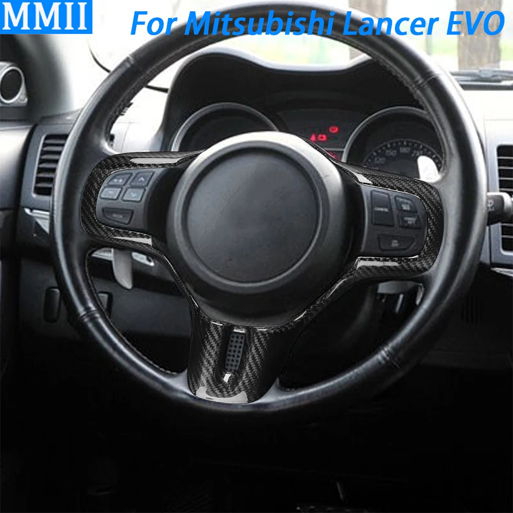 Real Dry Carbon Fiber Steering Wheel Trim Cover Car Interior Accessories For Mitsubishi Lancer Evolution EVO X 10th 2008-2016