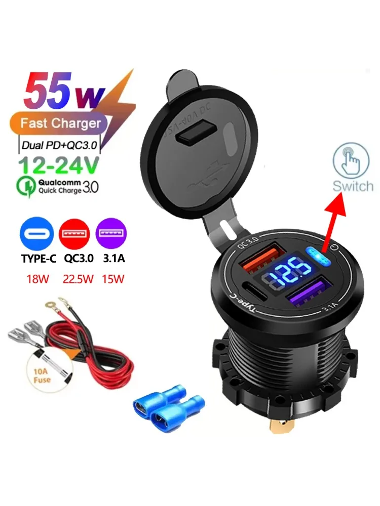 2/3/4 Poort PD QC 3.0 USB Autolader met Voltmeter Socket Stopcontact Adapter Waterdicht voor 12 V/24 V Auto ATV Boot Hot Koop - afbeelding 2