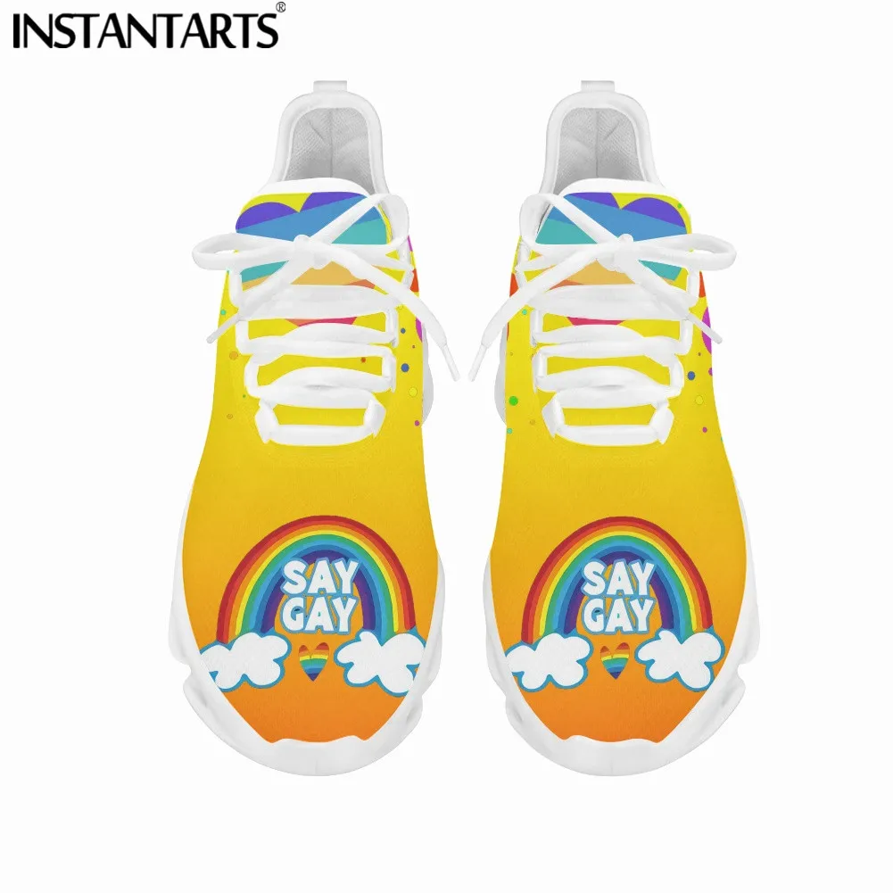 INSTANTARTS Casual Shoes for Women Brand Design LGBT Friends Rainbow Flag Print Flats Sneakers for Men Lace Up Footwear zapatos