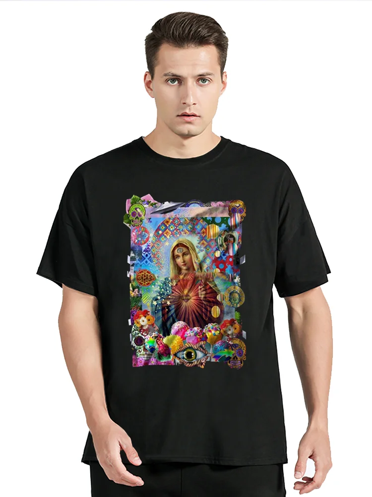 

Virgin Mary Shrine DMT Trippy LSD Psychedelic Woke Spiritual Mexican Art T-Shirt Tshirt Cotton Men Clothing Oversized Tees Tops