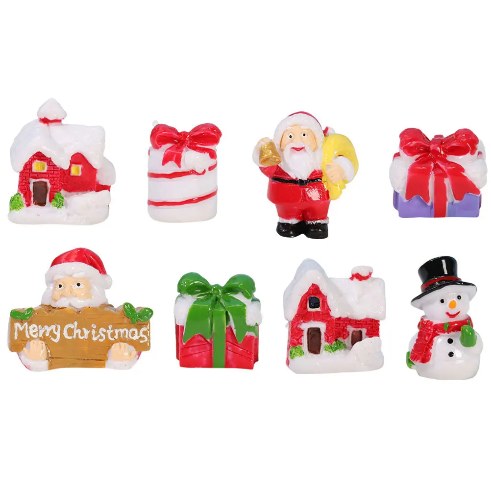 

8Pcs Miniature Santa Snowman Resin Statues for Christmas Decorations Indoor Outdoor Micro Winter Landscape Ornaments Festive