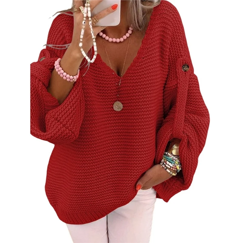 Women's Knit Sweater Fall Winter Long Sleeve Drop Shoulder Loose Fit Oversized Knitted Casual Fashion