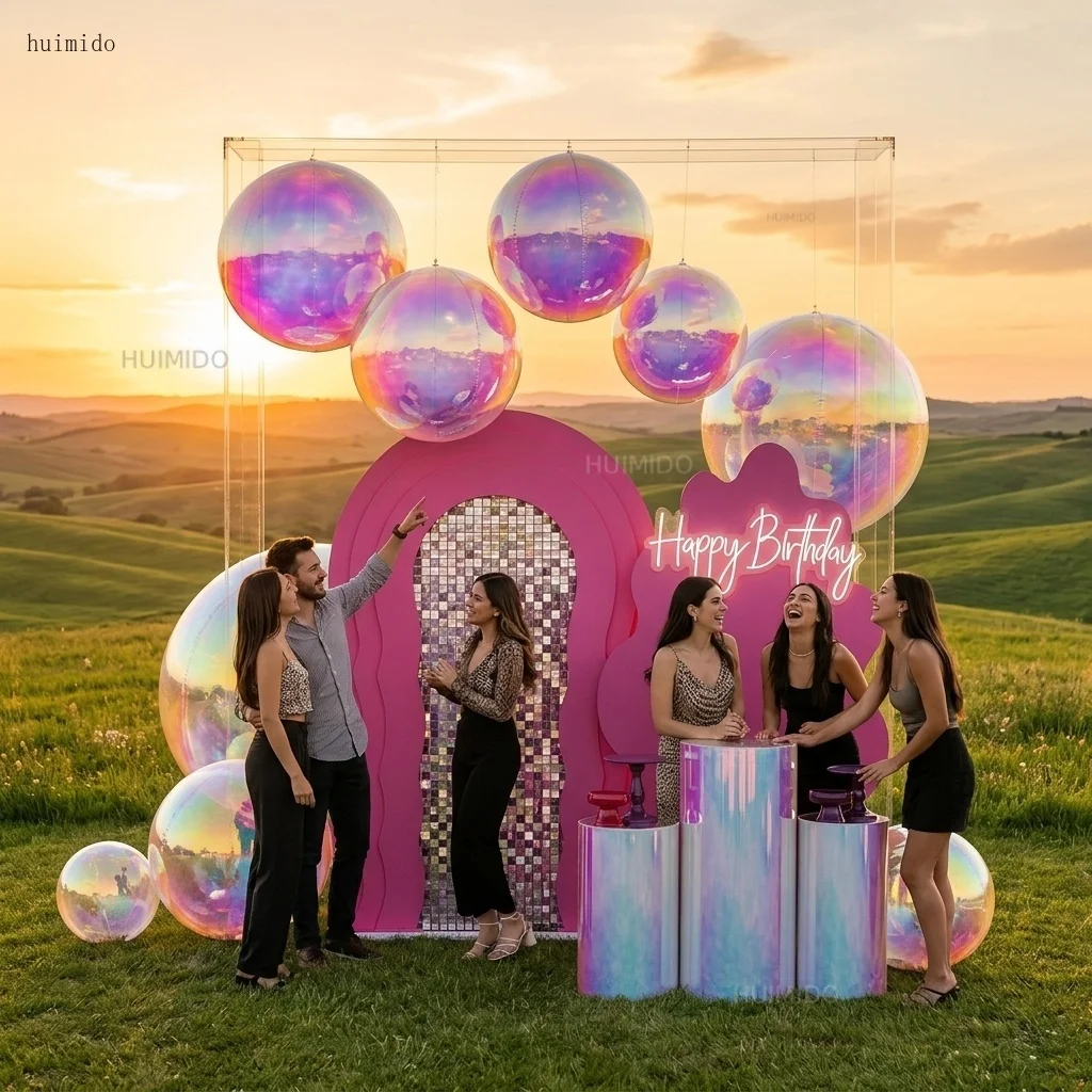 Giant Inflatable Mirror Ball Metallic Gold & Iridescent Holographic PVC Sphere Balloon for Outdoor Event Wedding Party Decor