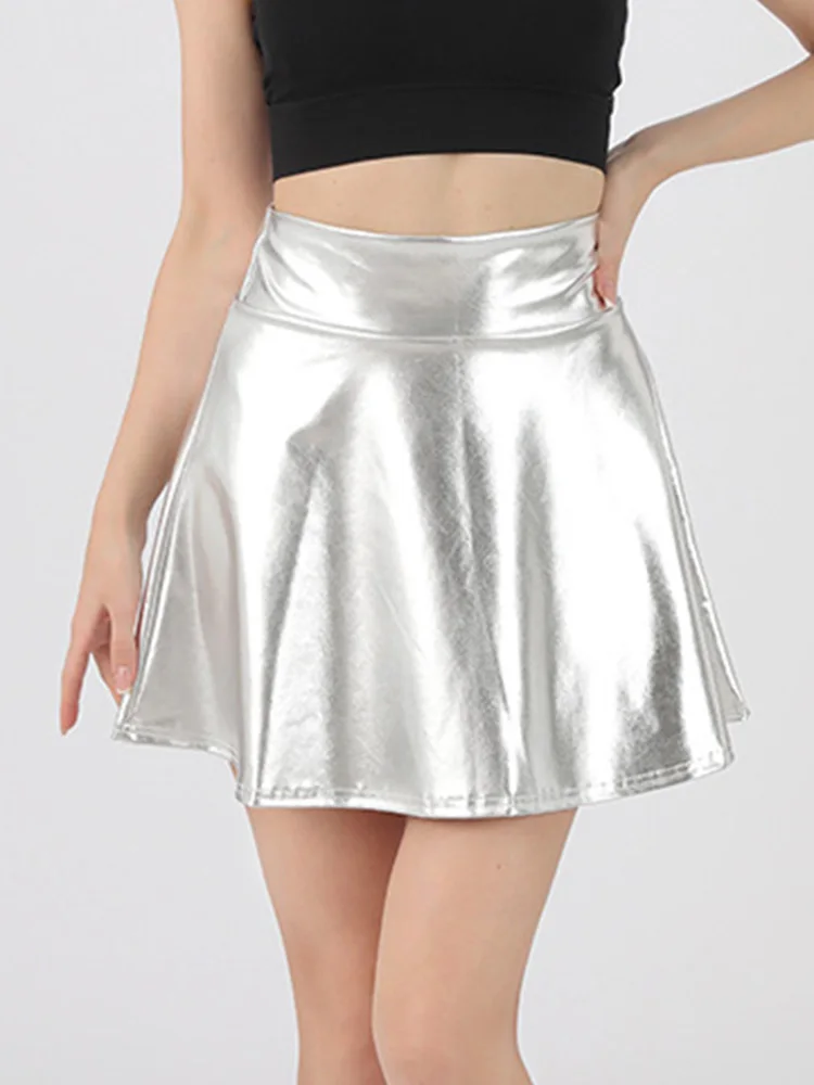 Summer Shiny Short Mini Sexy Skirts Women Bodycon Outwear Party Clubwear Short Solid Pleated Bottoms