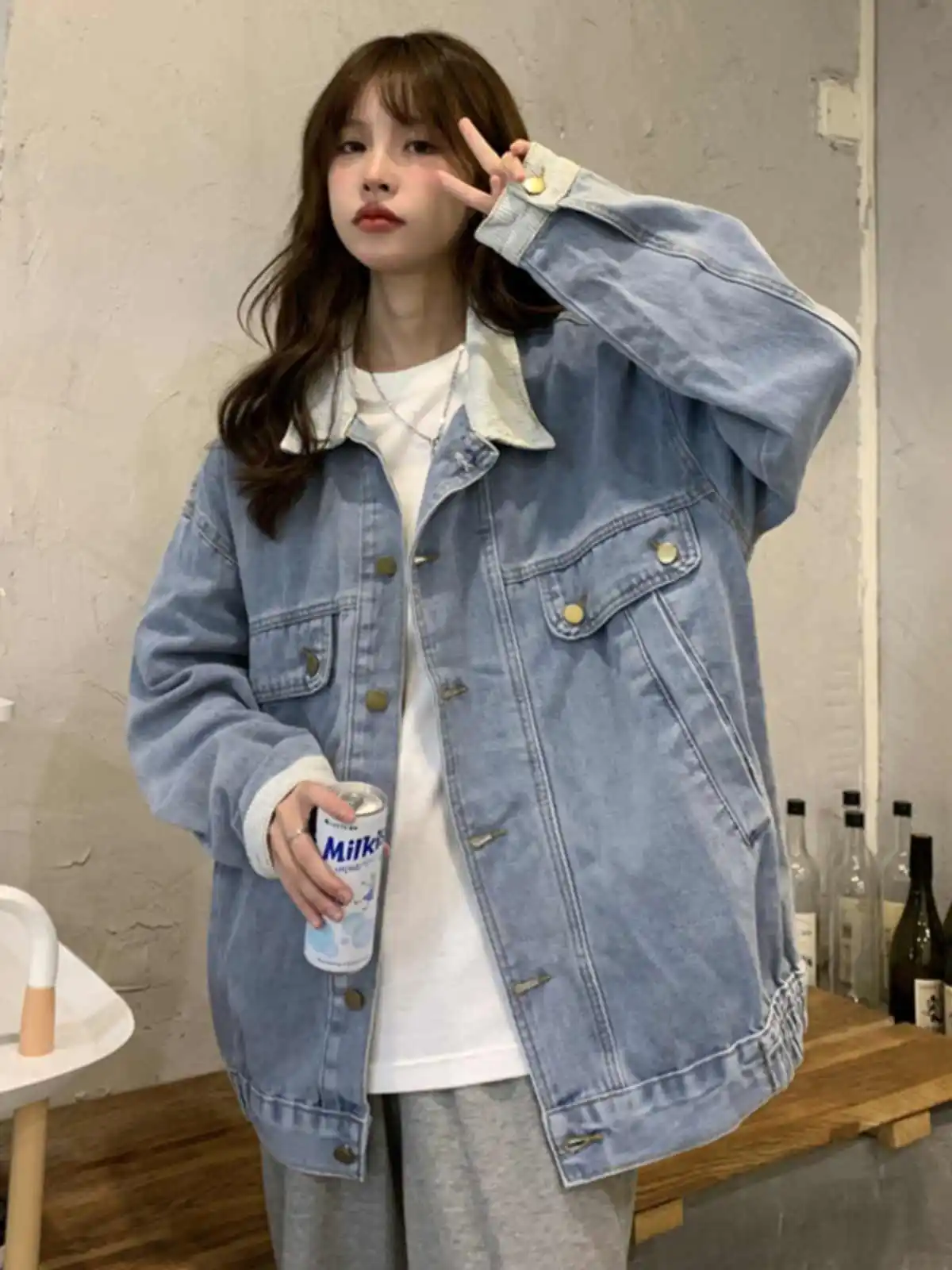 Women's Denim Jackets Spring Autumn Oversized Corduroy Splice Turn-down Collar Tops Loose Versatile Female Coats S-3xl