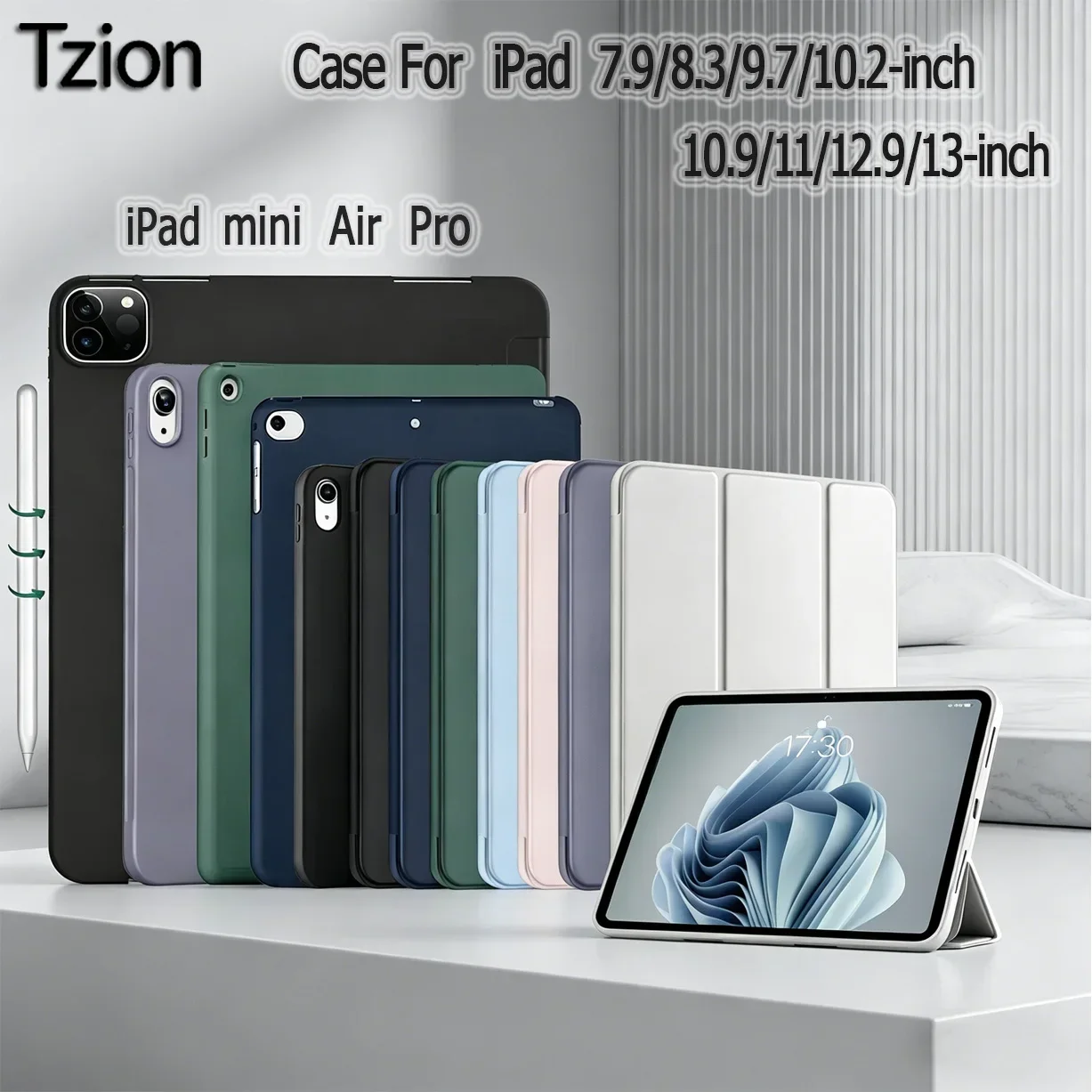 Tri-fold Flip Case for iPad 10th 11th gen A16 5 6 7 8 9 Air 4/5/6/7 Pro 11 12.9 mini Soft Protective Cover with Auto Sleep/Wake