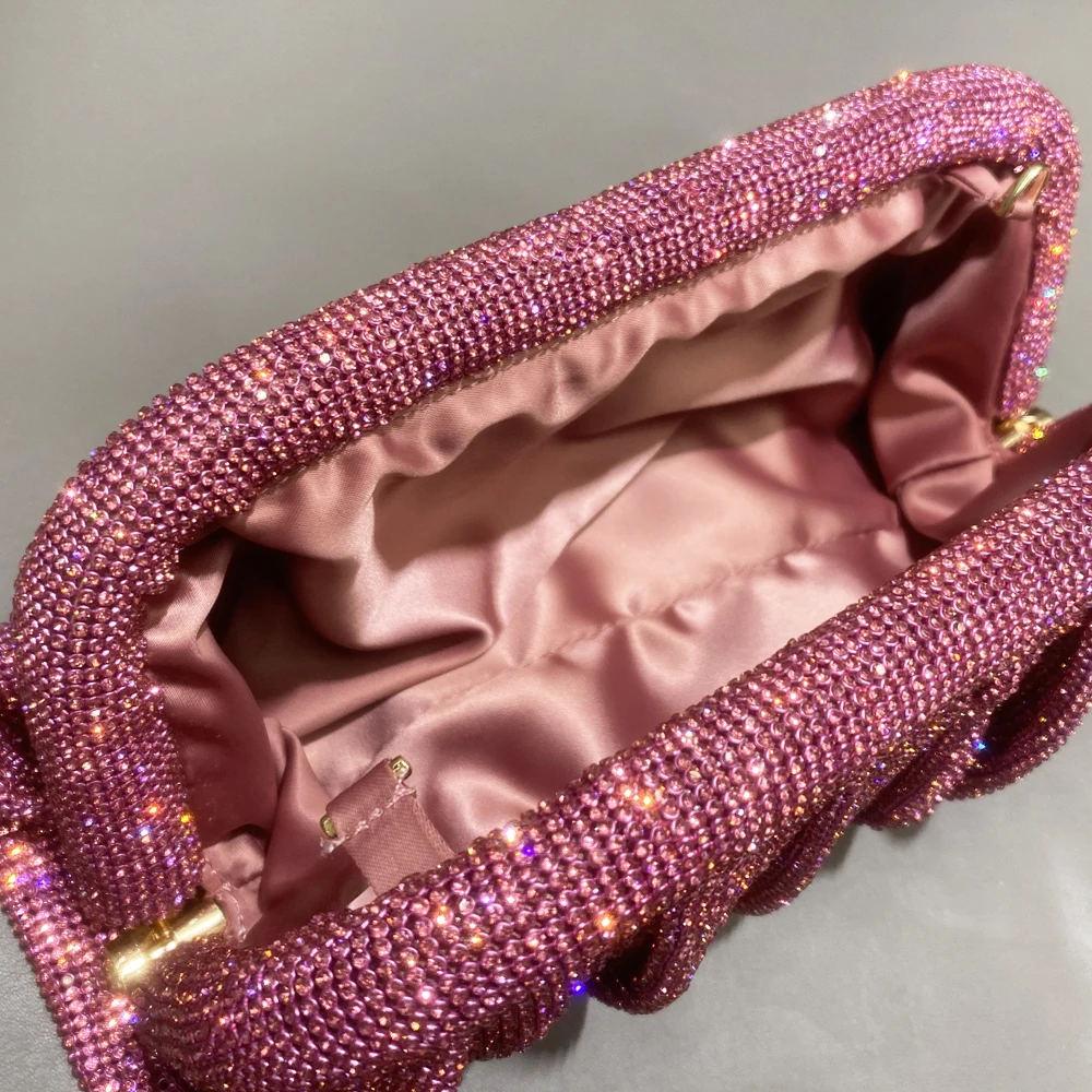 Shiny handle Rhinestones Handmade Evening Clutch Bags New Folds Purses And Handbags Luxury Designer Wedding Party High Quality