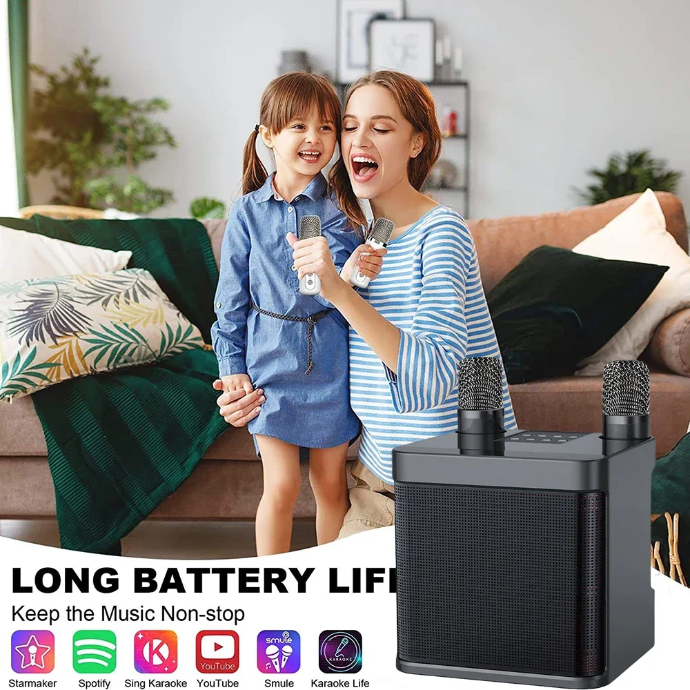 آلة الكاريوكي، مكبر صوت بلوتوث محمول، مكبر صوت PA مع 2 ميكروفونات كاريوكي لاسلكية، يدعم TF/USB/AUX للحفلات المنزلية #5