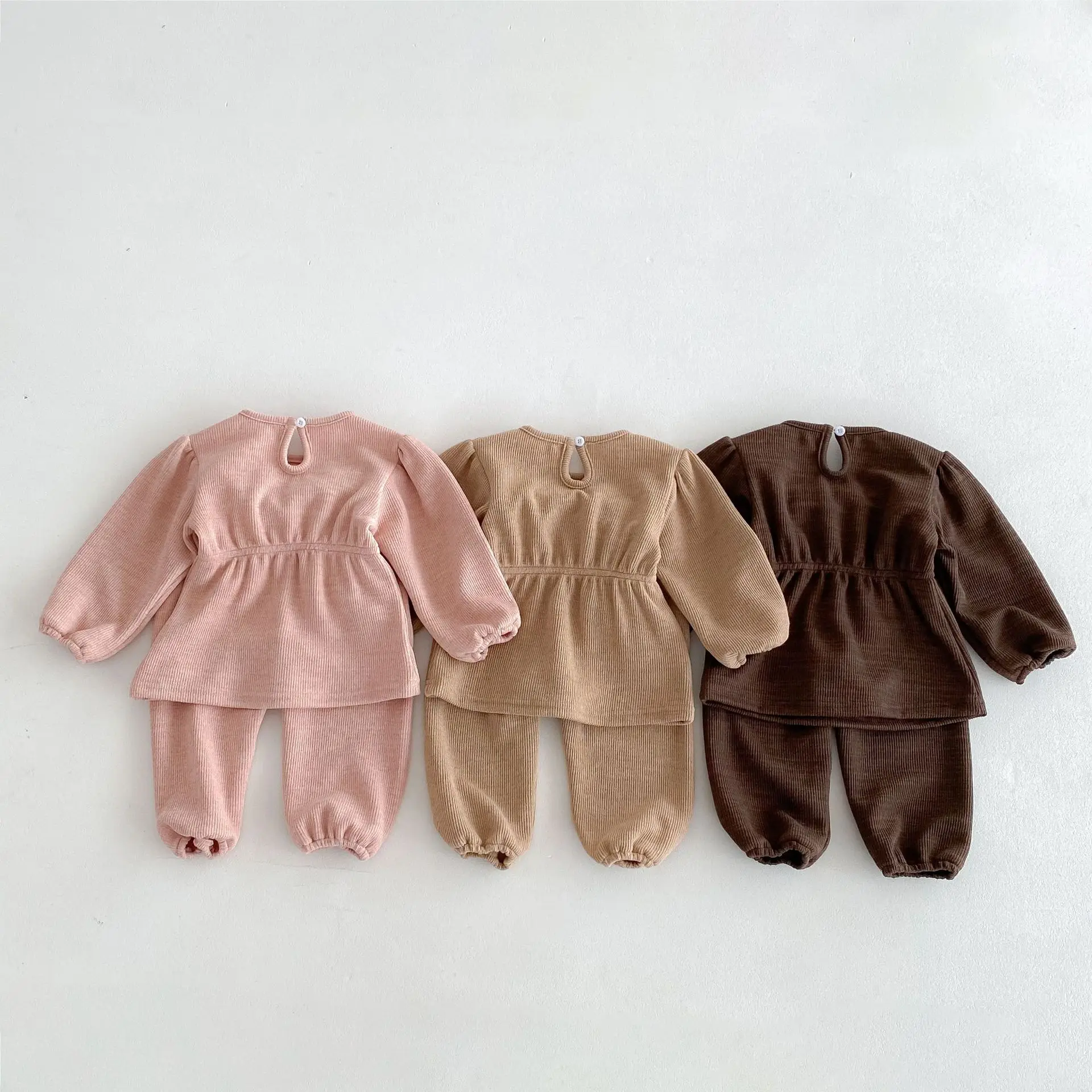 2024 Autumn New Children Long Sleeve Clothes Set Girls Solid Casual Tops + Pants Cotton Versatile 2pcs Suit Kids Baby Outfits