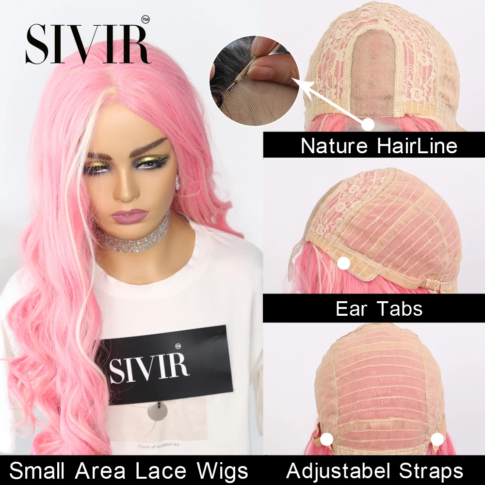 Sivir Synthetic Lace Wigs For Women Long Wavy Middle Parting Purple/Red/Pink Wig High Temperature Fiber Cosplay/Daily