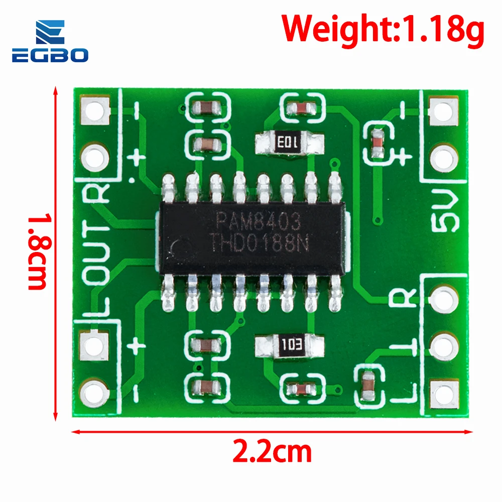 5PCS PAM8403 Super mini digital amplifier board 2 * 3W Class D digital amplifier board efficient 2.5 to 5V USB power supply