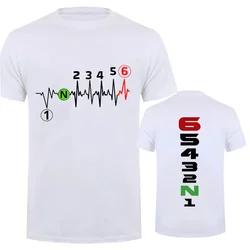 Summer Fashion Tee Shirt Homme 1N23456 Motorcycle Gear Shift Heartbeat Biker Print T-Shirt Casual T-shirt for Men Street Wear